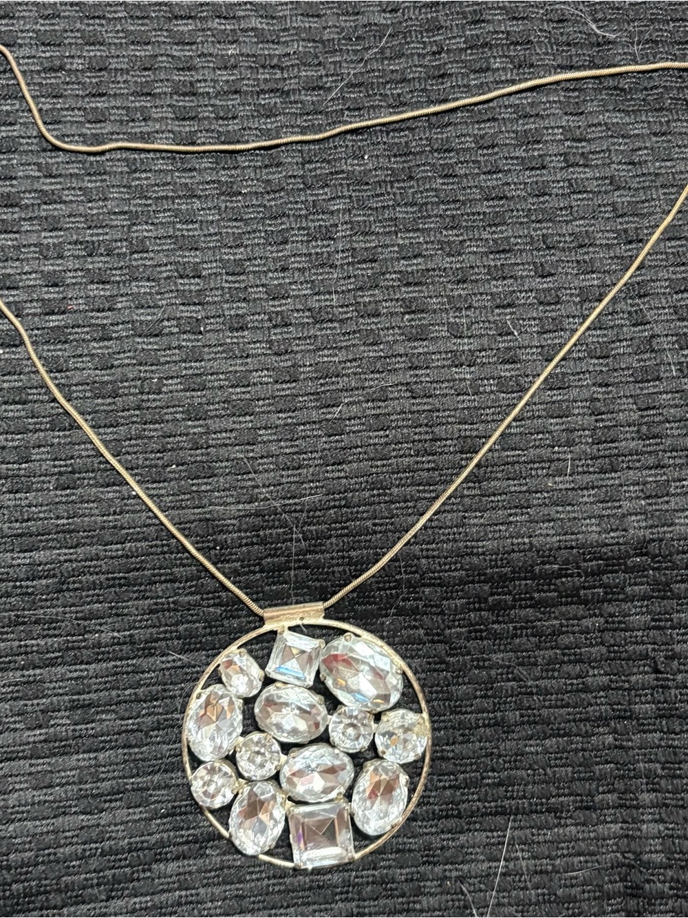Gold-Tone Circle Pendant Necklace with Clear Crystal Accents
